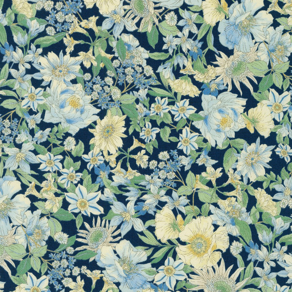 Vintage Fleur - Floral Dusty Blue Yardage