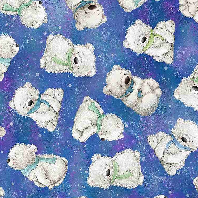 Arctic Nights fabric with tossed polar bears – designed by Bunnies by the Bay for Timeless Treasures