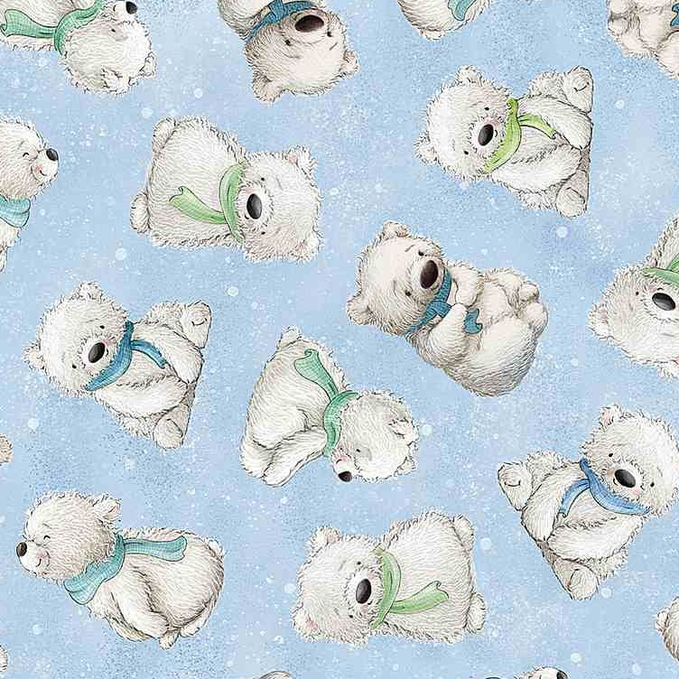 Tossed polar bears on sky blue fabric – Arctic Nights by Bunnies by the Bay for Timeless Treasures