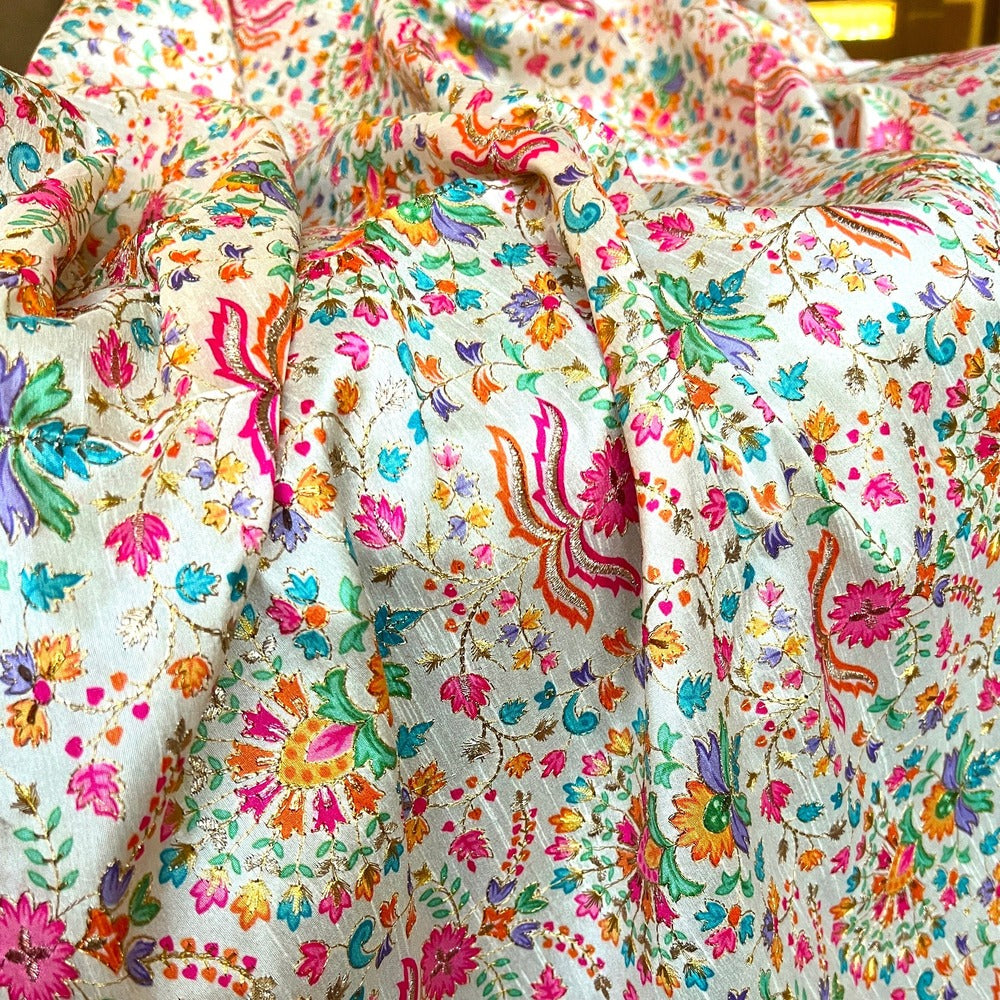 Artificial Raw Silk Embroidered Fabric