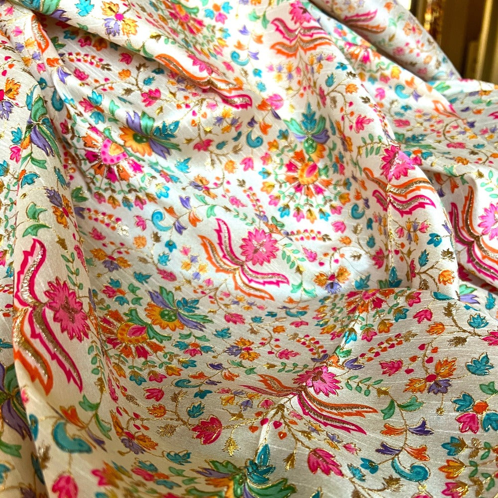 Artificial Raw Silk Embroidered Fabric