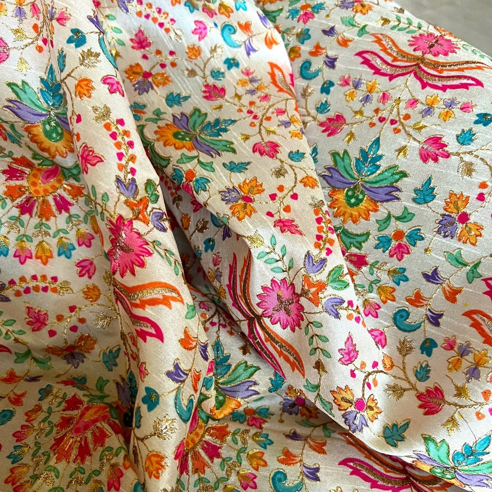 Artificial Raw Silk Embroidered Fabric