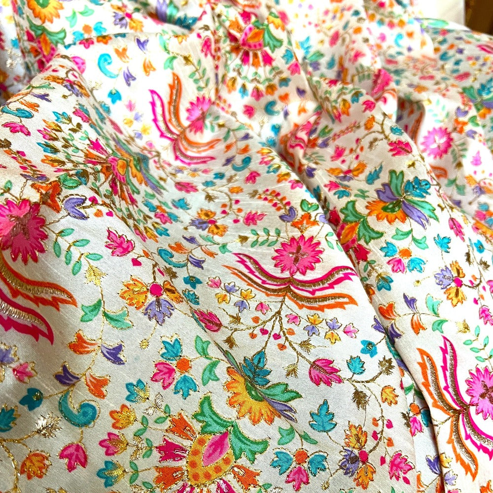 Artificial Raw Silk Embroidered Fabric