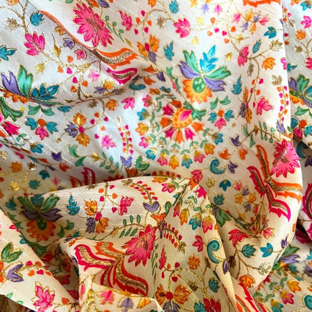 Artificial Raw Silk Embroidered Fabric