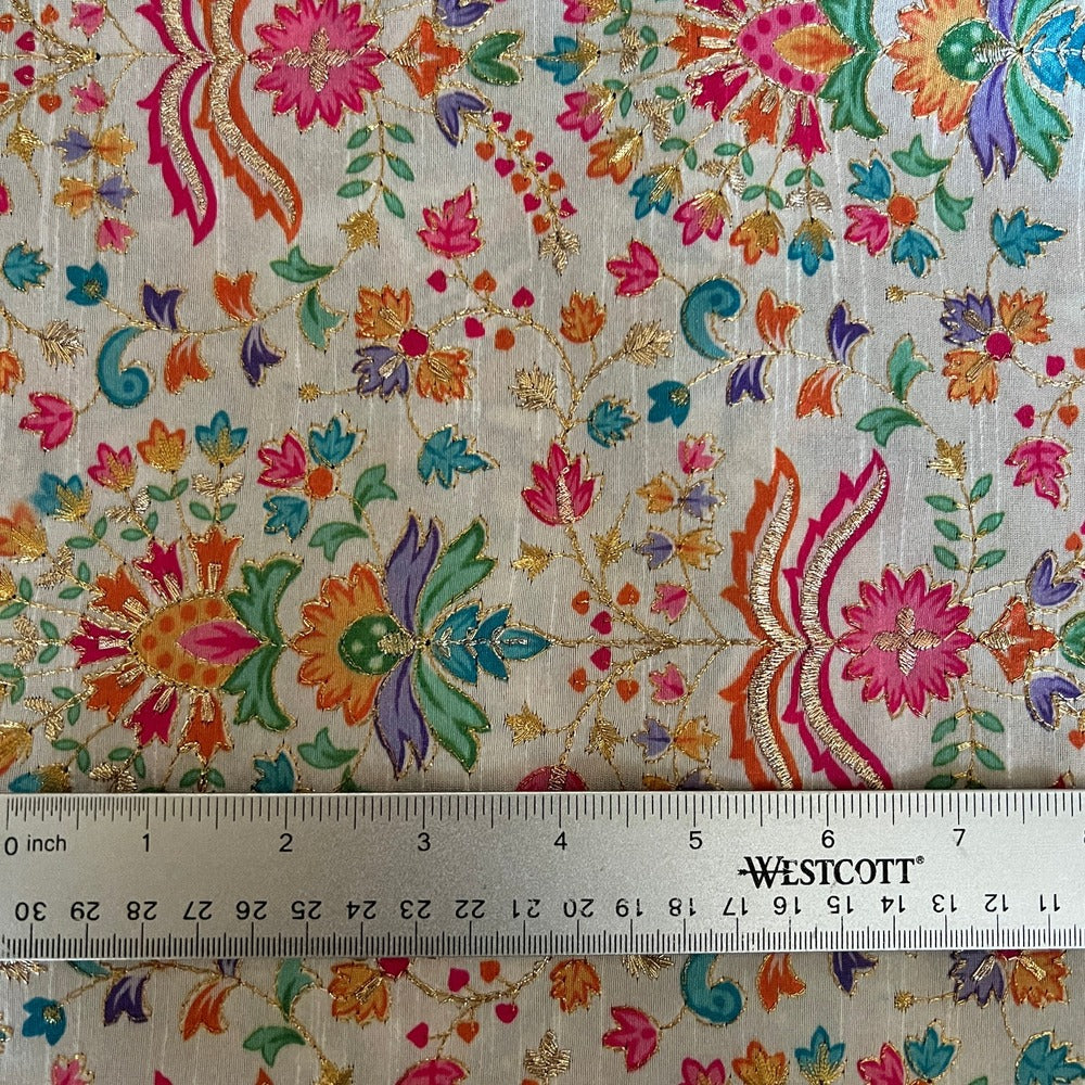 Artificial Raw Silk Embroidered Fabric