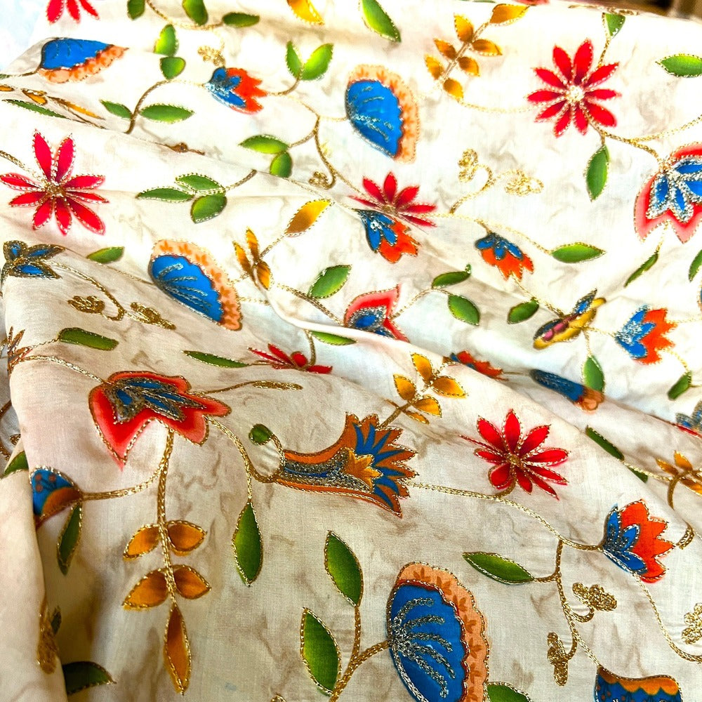 Muslin Silk Embroidered Fabric