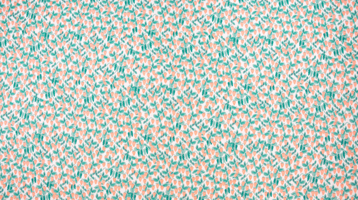 Strawberries Blush fabric – pink cotton with red strawberries by Rifle Paper Co. for Cotton + Steel.