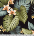Island Paradise Barkcloth Florals on Black