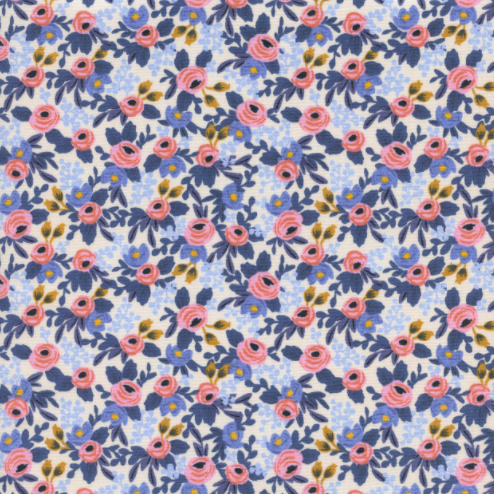 Rosa Periwinkle fabric – Rifle Paper Co. floral cotton on a soft periwinkle background.