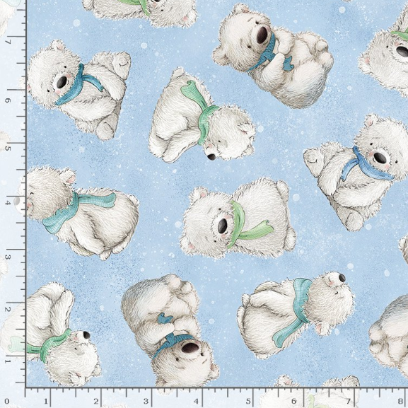 Tossed polar bears on sky blue fabric – Arctic Nights by Bunnies by the Bay for Timeless Treasures