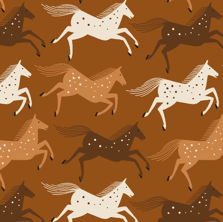 Wild Horses Delightful Golden Canvas Fabric – horse print by Loes Van Oosten from Wild & Free for Cotton + Steel.
