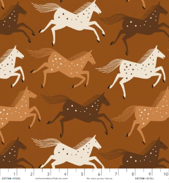Wild Horses Delightful Golden Canvas Fabric – horse print by Loes Van Oosten from Wild & Free for Cotton + Steel.
