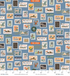 Bon Voyage Postage Stamps Blue Metallic Fabric by Rifle Paper Co.