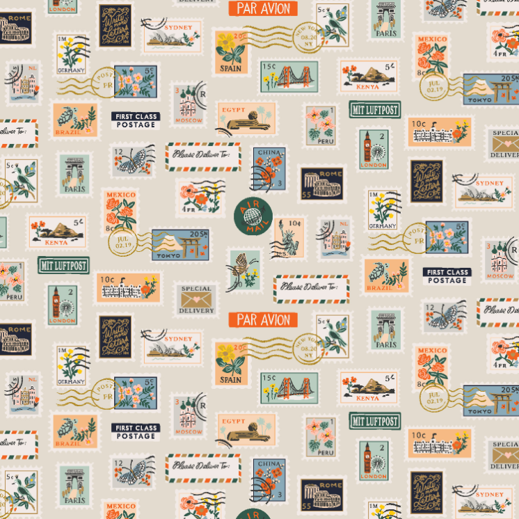 Bon Voyage - Postage Stamps Flax Metallic