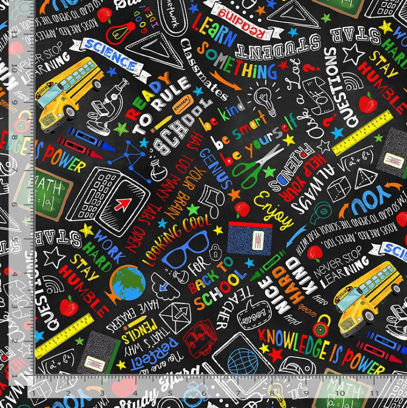Back To School Chalkboard Text Fabric