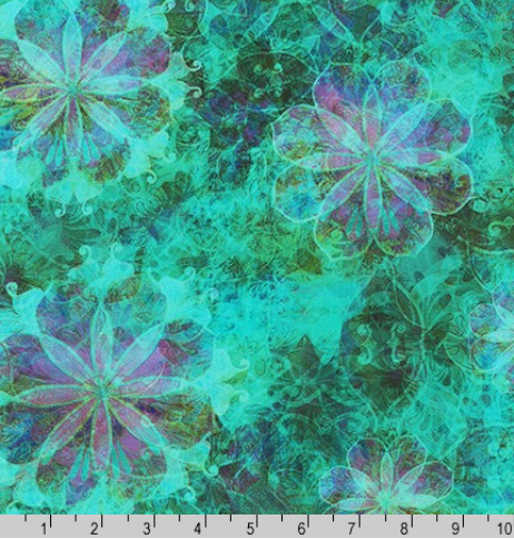 Venice - Florals Turquoise fabric by Christiane Marques for Robert Kaufman with bold painterly floral print on 100% cotton.