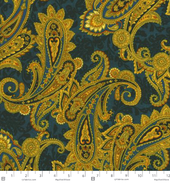 Casablanca - Paisley Teal fabric by Jinny Beyer for RJR Fabrics with ornate paisley patterns in teal and blue on 100% cotton.