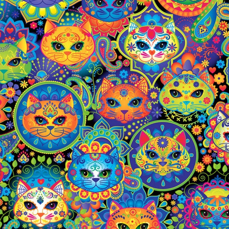 Bright Cat Sugar Skulls | Timeless Treasures