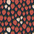 Under the Apple Tree Queen of Berries Starry Night Unbleached Canvas Fabric by Loes Van Oosten for Cotton + Steel featuring red and cream strawberries on navy background.